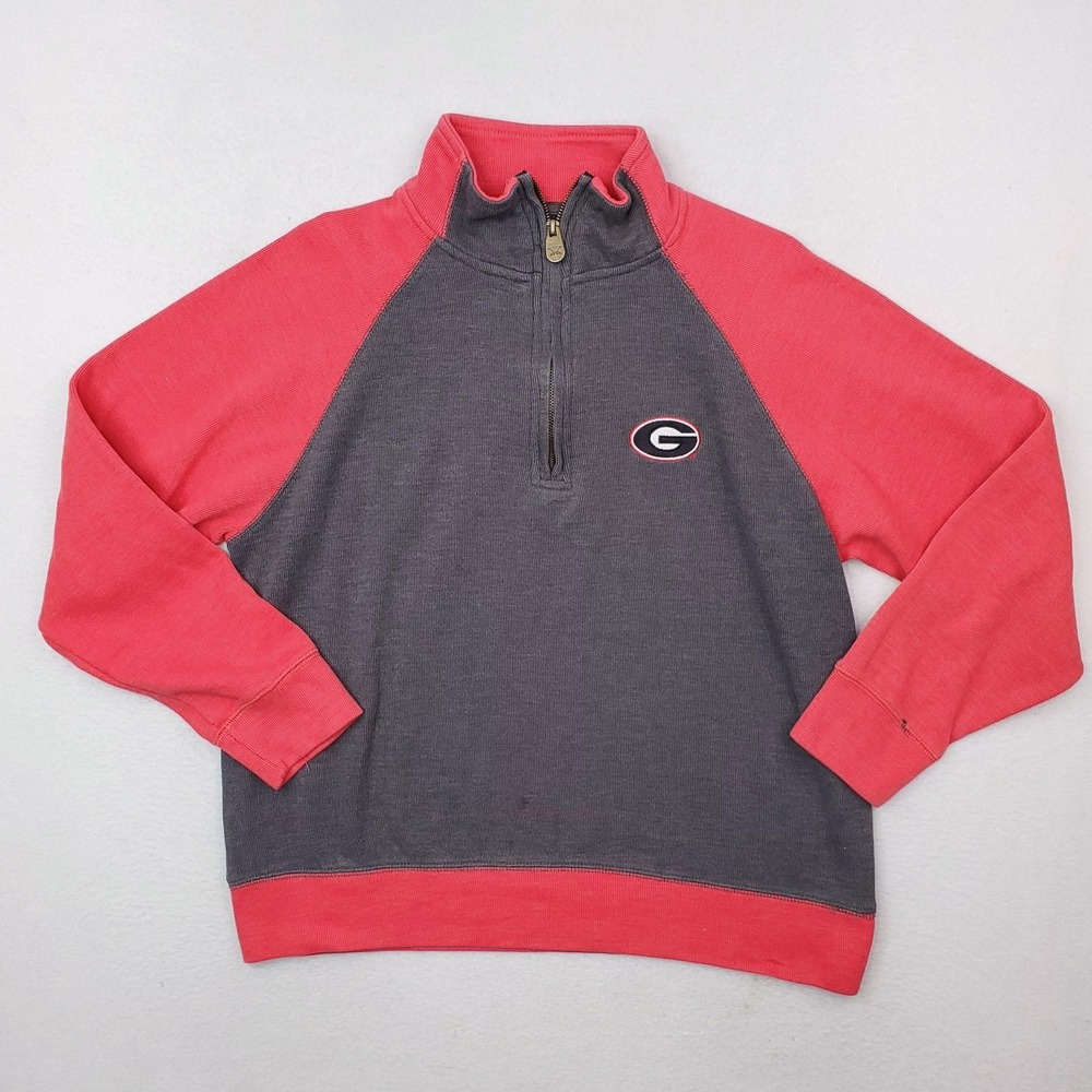 Georgia Bulldogs Shirt Men Medium Red Gray Football Quarter Zip Pullover Sweater